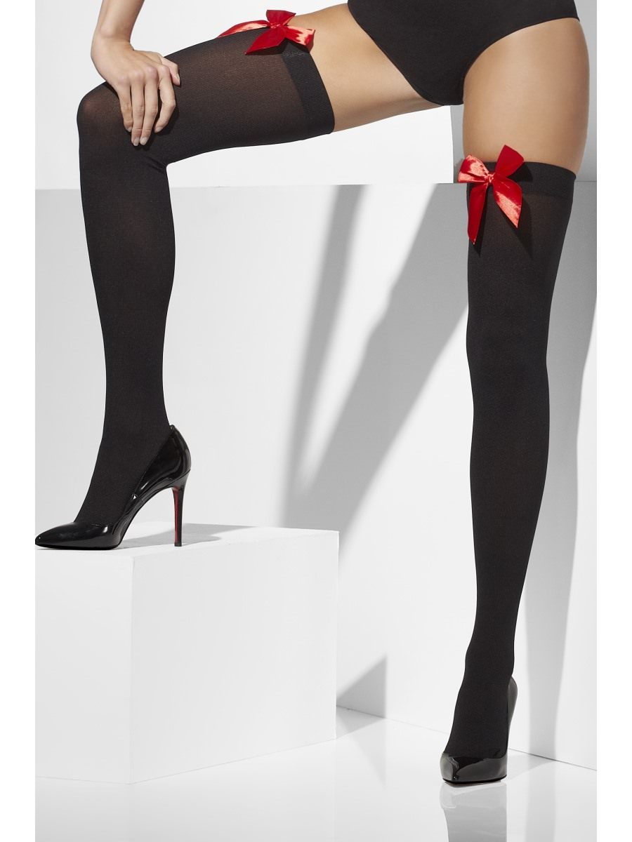 Black Sheer Hold Ups with Vertical Stripes